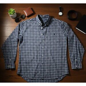 Ralph Lauren Navy & White size large Plaid Button-Down Long Sleeve Shirt 100% Co